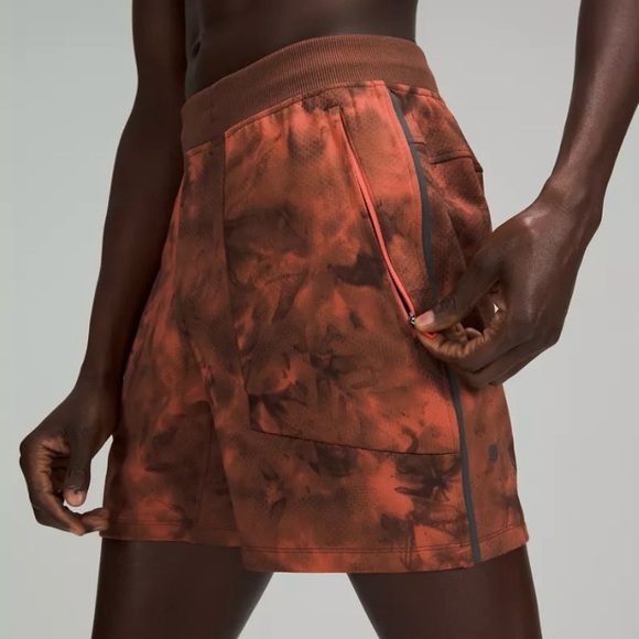 Lululemon Textured Tech Short 7" Diamond Dye Warm Coral Seared Grey Orange Large - Picture 5 of 11